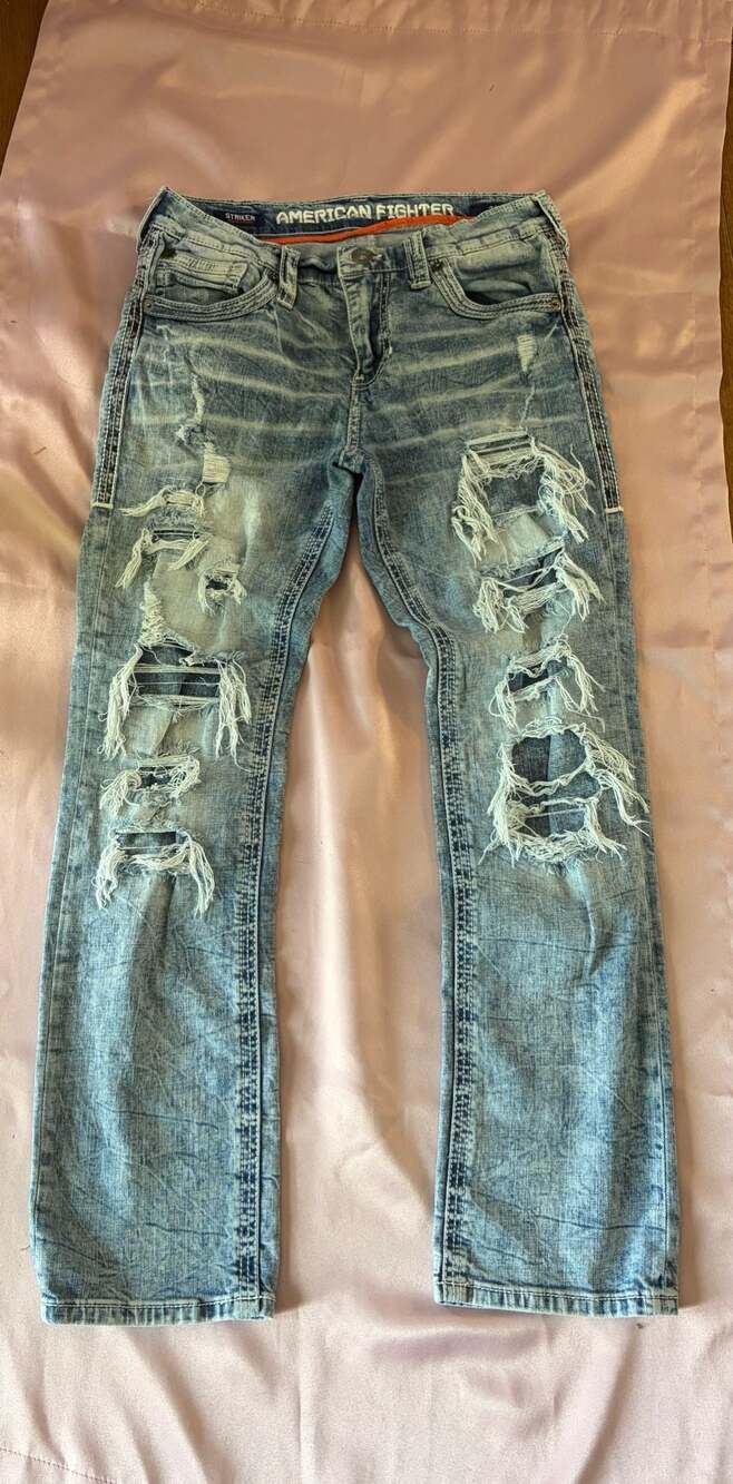 American Fighter Striker Relaxed Straight Distressed Light Wash Jeans